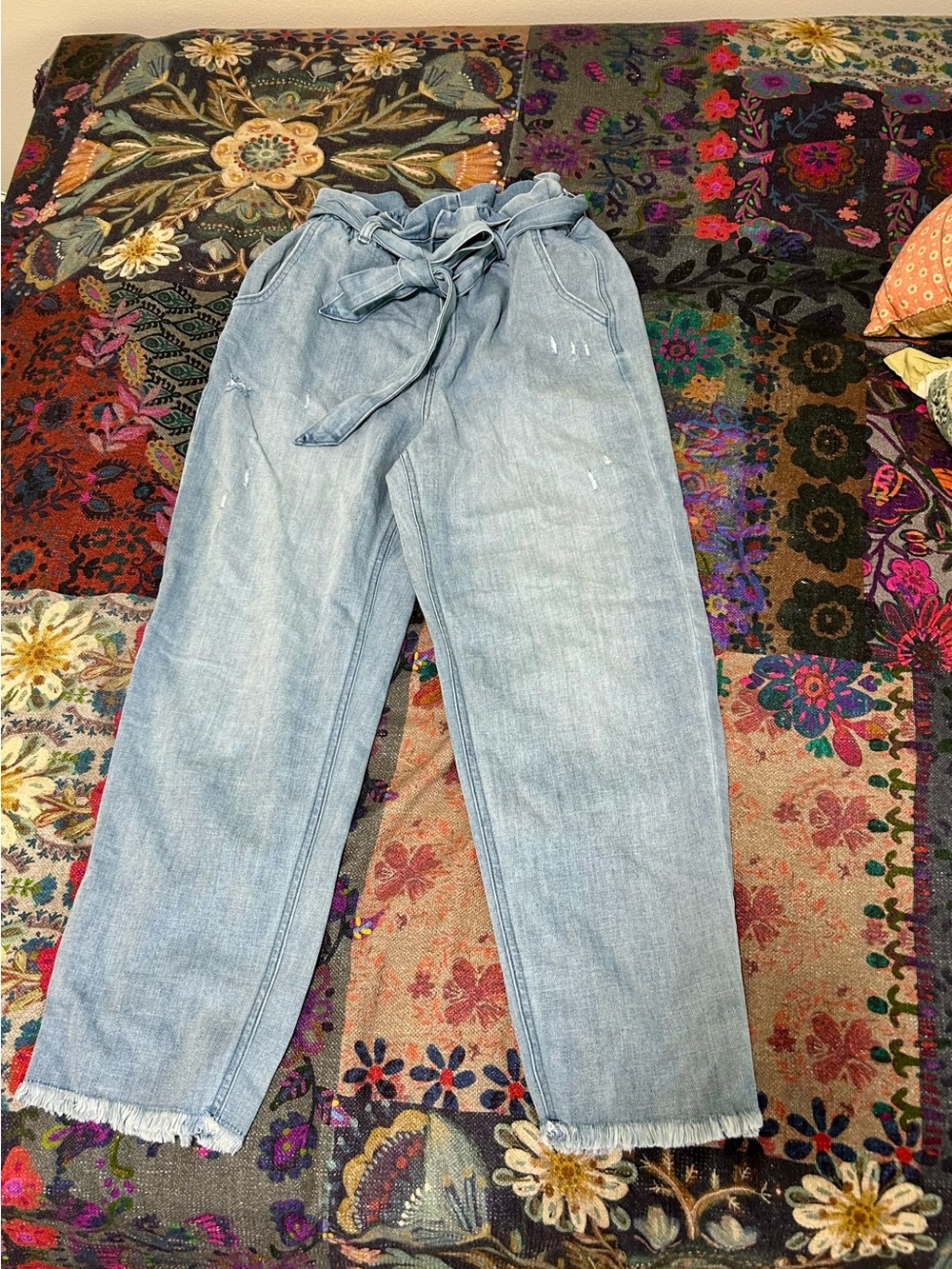 Aerie Light Blue Paperbag Waist Straight Leg Jeans